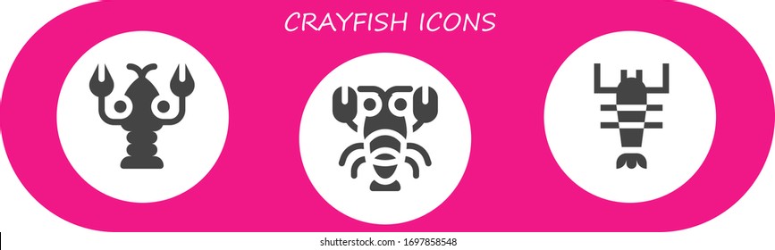 crayfish icon set. 3 filled crayfish icons. Included Lobster icons