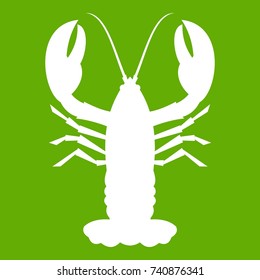 Crayfish icon white isolated on green background. Vector illustration