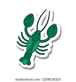 Crayfish with large claws flat paper sticker icon. Lobster or inhabitant of sea depths and oceans isolated on white background. Seafood, animal and fish, nature concept