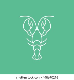 Crayfish Line Icon On Green Background