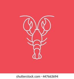 Crayfish Line Icon On Red Background