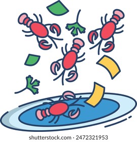 crayfish linear color vector illustration
