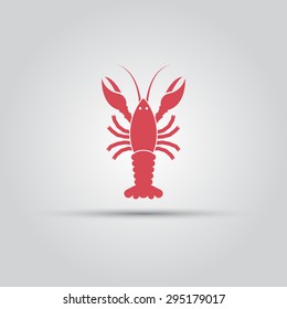 Crayfish or lobster isolated simple vector red icon 