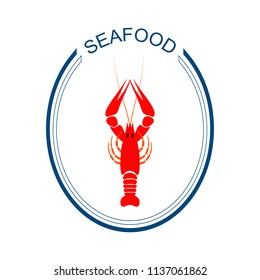 Crayfish logo. Red river lobster, langoustine or crustacean delicacies isolated on white background. Seafood design. Vector illustration