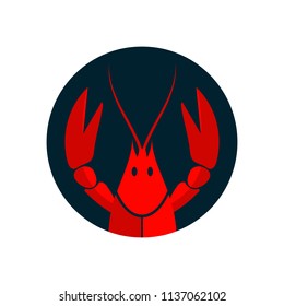 Crayfish logo. Red river lobster, langoustine or crustacean delicacies isolated on white background. Seafood design. Vector illustration