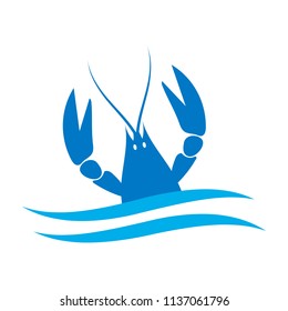 Crayfish logo. River lobster, langoustine or crustacean delicacies isolated on white background. Seafood design. Vector illustration