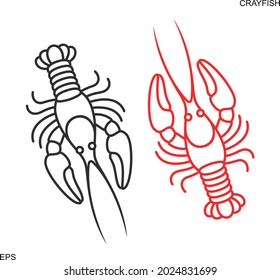 Crayfish outline. Isolated crayfish on white background