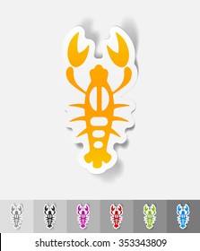 crayfish paper sticker with shadow. Vector illustration