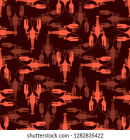 Crayfish pattern seamless. Marine crustacean background. Vector illustration