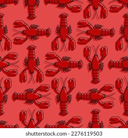 Crayfish pattern seamless. Sea animal with claws background. Baby fabric texture