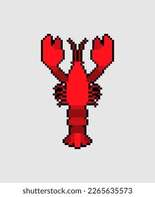 Crayfish pixel art. 8 bit Sea animal with claws