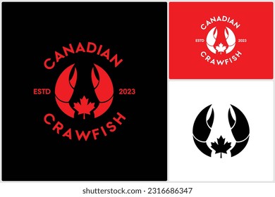 Crayfish Prawn Shrimp Lobster Claw Combination with Red Canadian Oaks Maple Leaf for Restaurant Seafood Logo Vector Design Inspiration