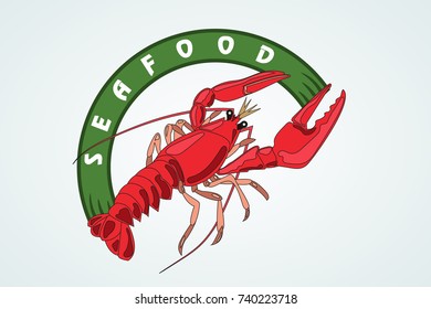 crayfish. seafood. a logo is an emblem.