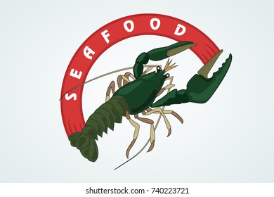 crayfish. seafood. a logo is an emblem.