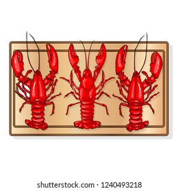Crayfish set on dish vector illustration on a white background.