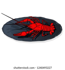 Crayfish set on dish vector illustration on a white background.