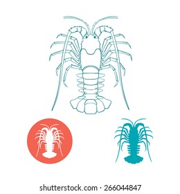 Crayfish silhouette and flat icon. Vector illustration