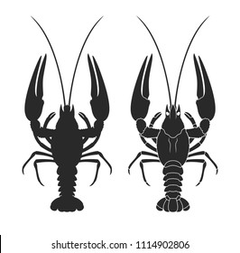 Crayfish silhouette. Isolated crayfish on white background. EPS 10. Vector illustration