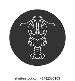 Crayfish silhouette line icon in flat. Isolated crayfish on white background