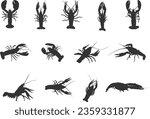 Crayfish silhouette, Lobsters silhouette, Crayfish svg, Crawfish svg, Crawfish silhouette, Seafish silhouette, Crayfish bundle