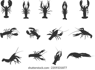 Crayfish silhouette, Lobsters silhouette, Crayfish svg, Crawfish svg, Crawfish silhouette, Seafish silhouette, Crayfish bundle svg