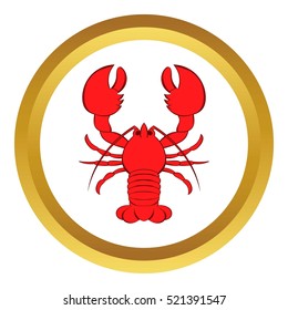 Crayfish vector icon in golden circle, cartoon style isolated on white background