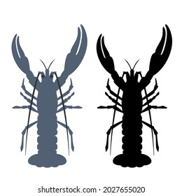 crayfish,  vector illustration, flat style, side view, black silhouette