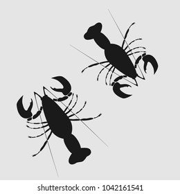 
Crayfish.Cancer.2 pieces black and white. On white background.Icona.Vector