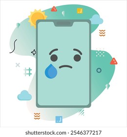 Craying Contemplative Emoji on a Smartphone Screen: Modern Illustration Design with a Creative Touch of Colorful Geometric Elements | Craying Contemplative Emoji Icon Design on Smartphone Screen