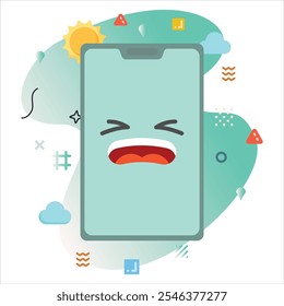 Craying Emoji on a Smartphone Screen: Modern Illustration Design with a Creative Touch of Colorful Geometric Elements | Craying Emoji Icon Design on Smartphone Screen