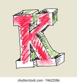 Crayon Alphabet, Hand Drawn Letter K