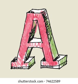 Crayon Alphabet, Hand Drawn Letter A