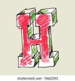 Crayon Alphabet, Hand Drawn Letter H