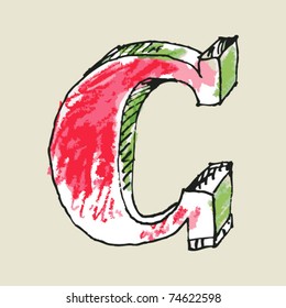 Crayon Alphabet, Hand Drawn Letter C