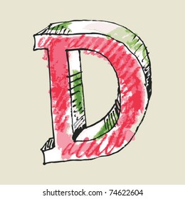 Crayon Alphabet, Hand Drawn Letter D