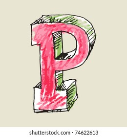 Crayon Alphabet, Hand Drawn Letter P