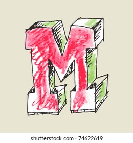 Crayon Alphabet, Hand Drawn Letter M