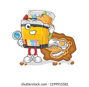 the crayon archaeologists with fossils mascot. cartoon vector