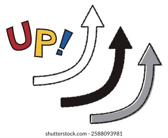 Crayon up arrows, set of black and grey