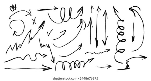Crayon arrows set. Grunge creative text decoration. Vector illustration for banner, web site, poster