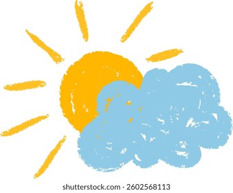 Crayon Art Cloudy Weather Vector Illustration