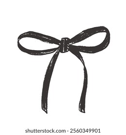 Crayon bow. Charcoal black ribbon. Vector illustration isolated on white background.