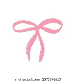Crayon bow. Coquette fashion bowknot. Scribble pink beauty bowknot. Vector illustration isolated on white background.