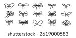 Crayon bow gift ribbons. Bowknot for planner diary, package or letter. Bow line stroke clipart grunge style. Vector chalk bows element set. Vector illustration