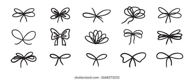 Buntstifte mit Schleife. Bowknot für Planertagebuch, Paket oder Brief. Bow Linie Strich Clipart Grunge-Stil. Vektor Kreide Bögen Element-Set. Vektorgrafik