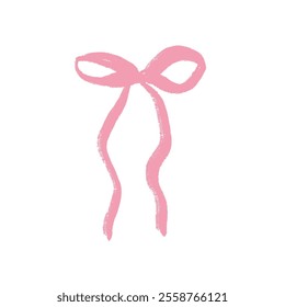 Crayon bow. Pink brush ribbon. Vector illustration isolated on white background.