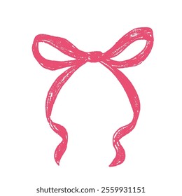 Crayon bow. Red scribble ribbon. Band paintbrush vector illustration isolated on white background.