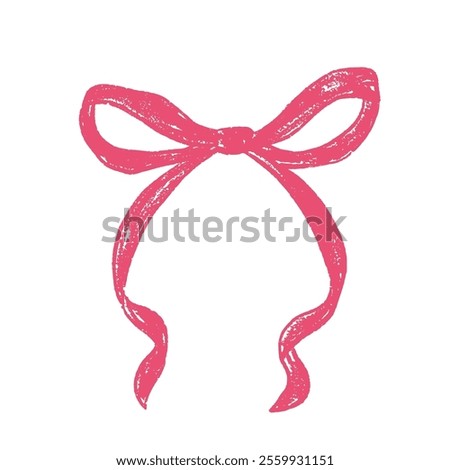 Crayon bow. Red scribble ribbon. Band paintbrush vector illustration isolated on white background.