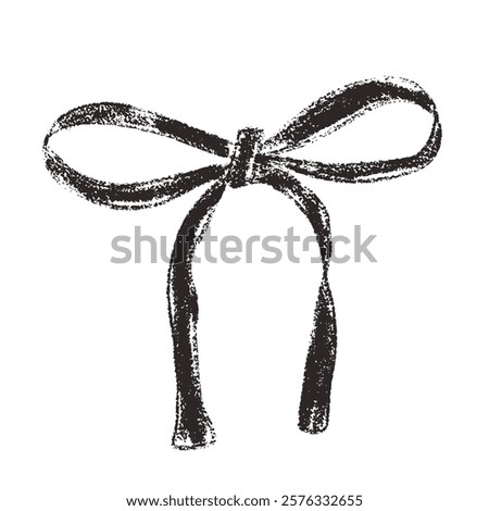 Crayon bow, ribbon. Chalk drawing band. Black coquette aesthetic bowknot. Vector illustration isolated on white background.