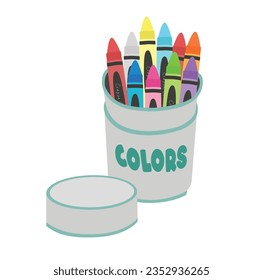 Crayon box vector or wax pastel box vector. Back to school concept. School supplies vector. Stationery. Crayon box. Learning and education concept. Flat vector isolated on white background.